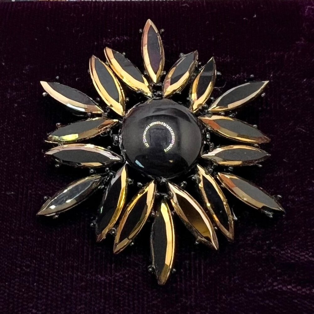 ART Arthur Pepper Black and Gold Layered Glass Navette Brooch